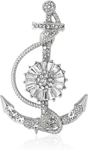 Rhinestone Boat Anchor Brooch for Women Sparkling Cubic Zirconia Anchor Brooch Gold Silver Nautical Jewelry Pin Shimmering Ocean Themed Accessory
