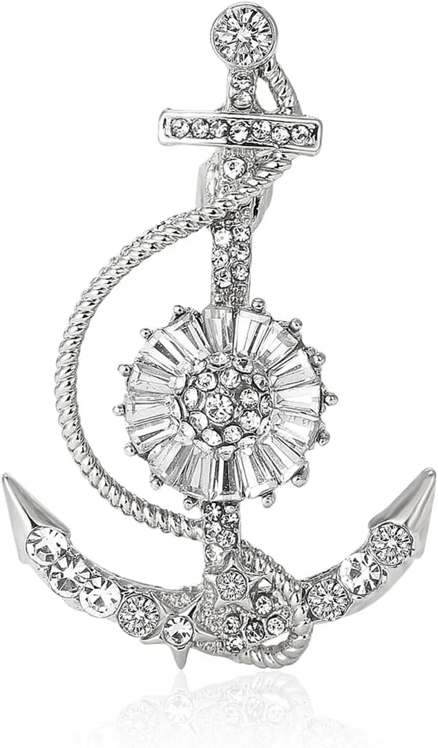 Rhinestone Boat Anchor Brooch for Women Sparkling Cubic Zirconia Anchor Brooch Gold Silver Nautical Jewelry Pin Shimmering Ocean Themed Accessory