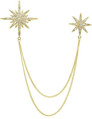 Rhinestone Star Brooch Pin for Women Men Fashion Dainty Crystal CZ Snowflake Tassel Exquisite Lapel Pins Dress Suit Bouquet Ceremony Accessories Jewelry Winter Holiday Wedding Party Ornament