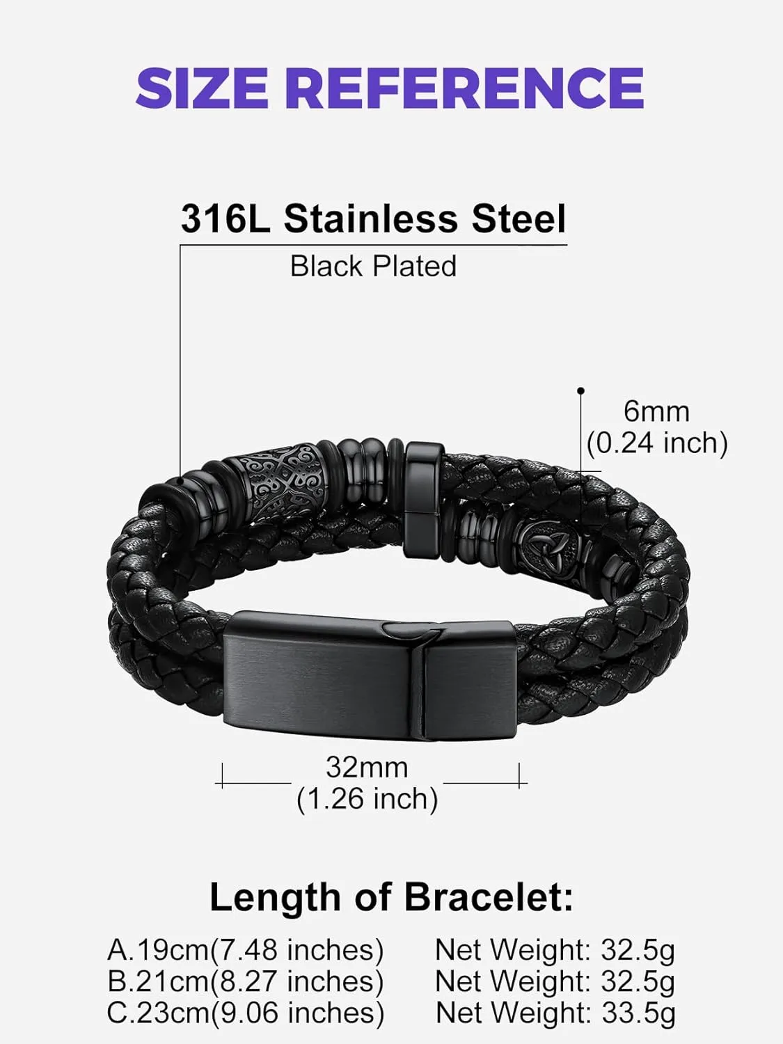 Richsteel Leather Bracelet for Men Double-Row Braided Leather Bracelet Bangle Wristband with Stainless Steel Compass & Celtic Beaded Christmas Birthday Thanksgiving Day Gifts