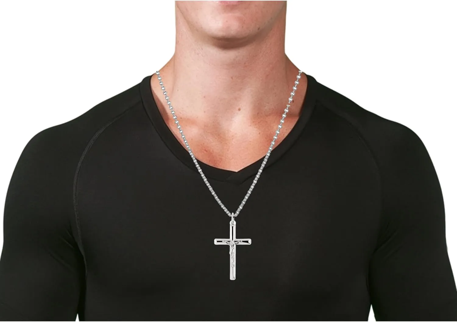 Ritastephens Sterling Silver Shiny Italian Cross Pendant Necklace (35mm, 43mm)