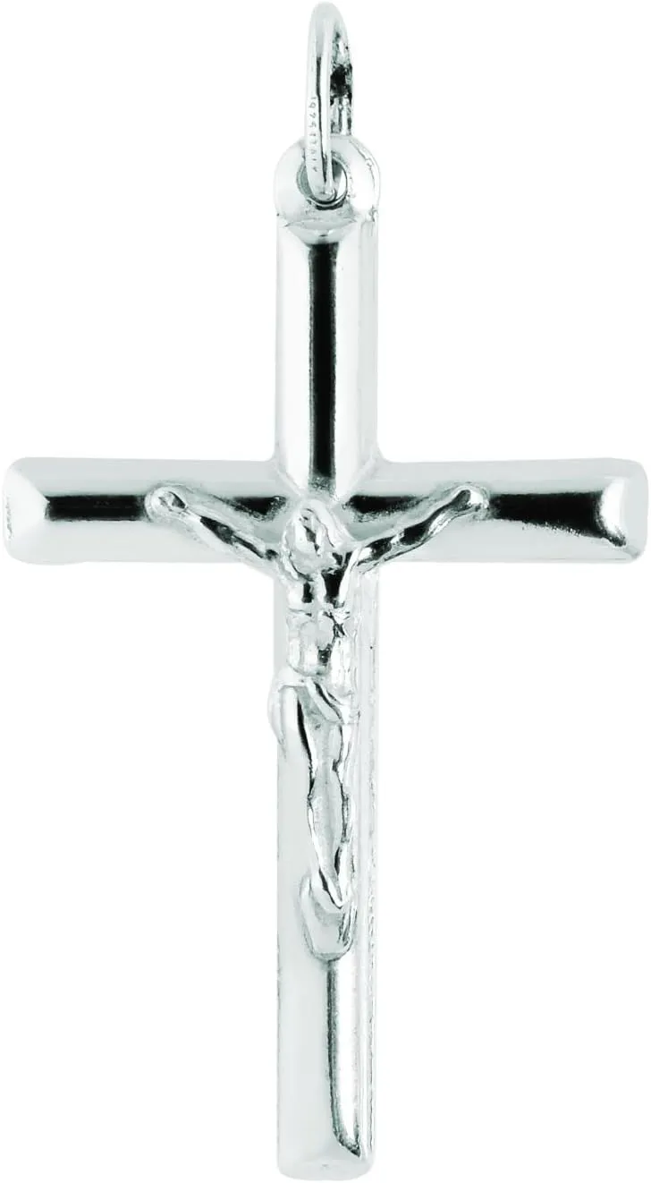 Ritastephens Sterling Silver Shiny Italian Cross Pendant Necklace (35mm, 43mm)