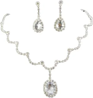 RIZILIA Jewelry Set Necklace & Drop Earrings Oval Cut Crystal [Simulated White Topaz] in White Gold Plated, Simple Modern Elegant
