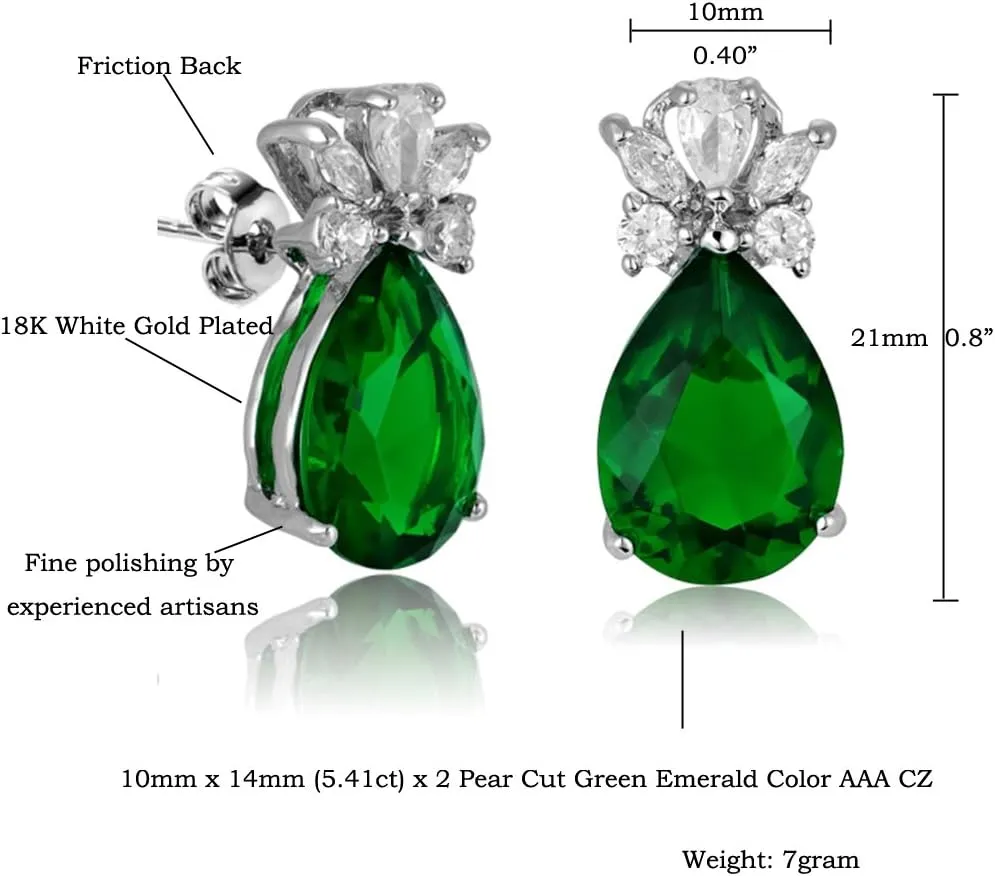 RIZILIA Teardrop Stud Pierced Earrings with Pear Cut CZ [5 Colors available] in White Gold Plated, Simple Modern Elegant
