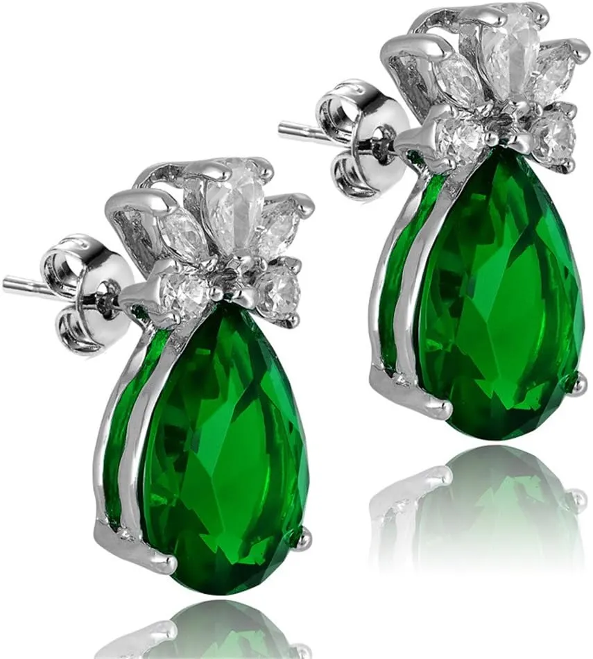 RIZILIA Teardrop Stud Pierced Earrings with Pear Cut CZ [5 Colors available] in White Gold Plated, Simple Modern Elegant