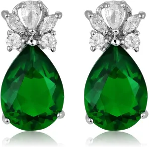 RIZILIA Teardrop Stud Pierced Earrings with Pear Cut CZ [5 Colors available] in White Gold Plated, Simple Modern Elegant