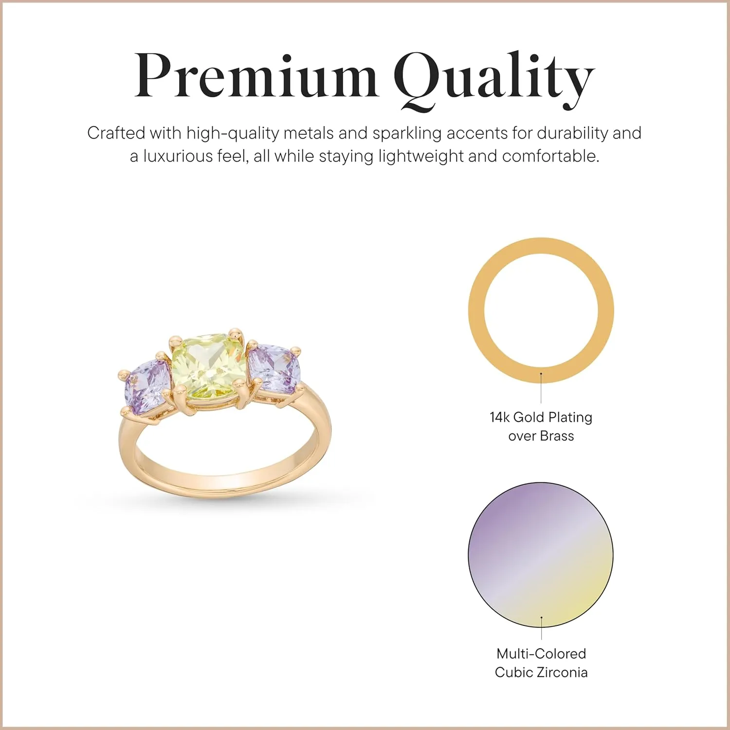 Rocksbox Stella CZ Statement Ring - Women's Statement Ring - 14k Gold Plating with Cubic Zirconia - Premium Quality Jewelry