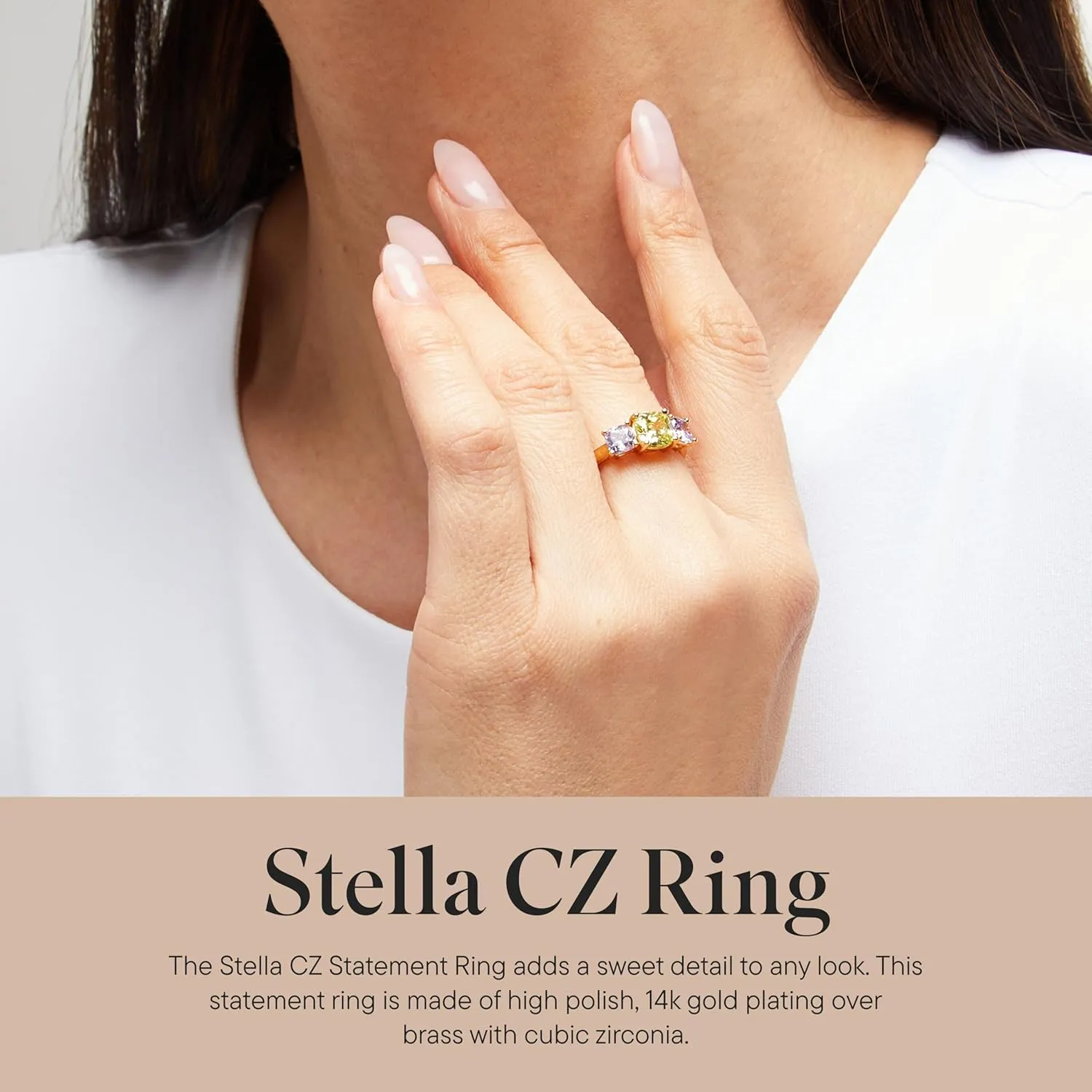 Rocksbox Stella CZ Statement Ring - Women's Statement Ring - 14k Gold Plating with Cubic Zirconia - Premium Quality Jewelry