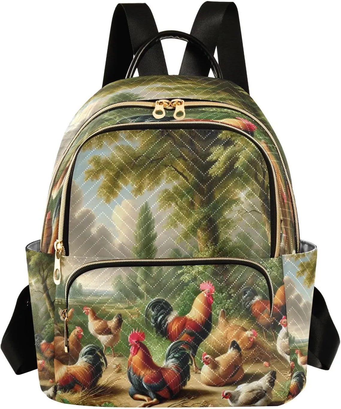 Rooster Tree Mini Backpack Purse for Women Small Quilted Bookbag Travel Casual Daypack Ladies Shoulder Bags for Work M
