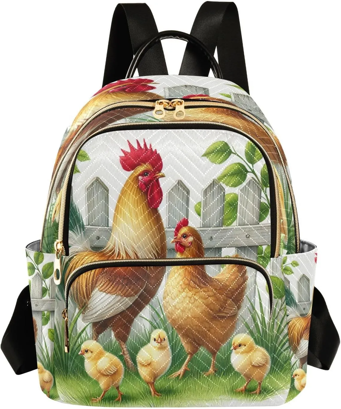 Rooster White Mini Backpack Purse for Women Small Quilted Bookbag Casual Daypack for Work Ladies Travel Shoulder Bags M