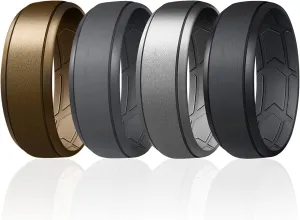 ROQ Silicone Wedding Bands for Men - Breathable Elegant Design Silicone Ring with Inner Arrow Shape Grooves for Enhanced Breathability - Classic Thin Mens Silicone Rubber Wedding Ring Band