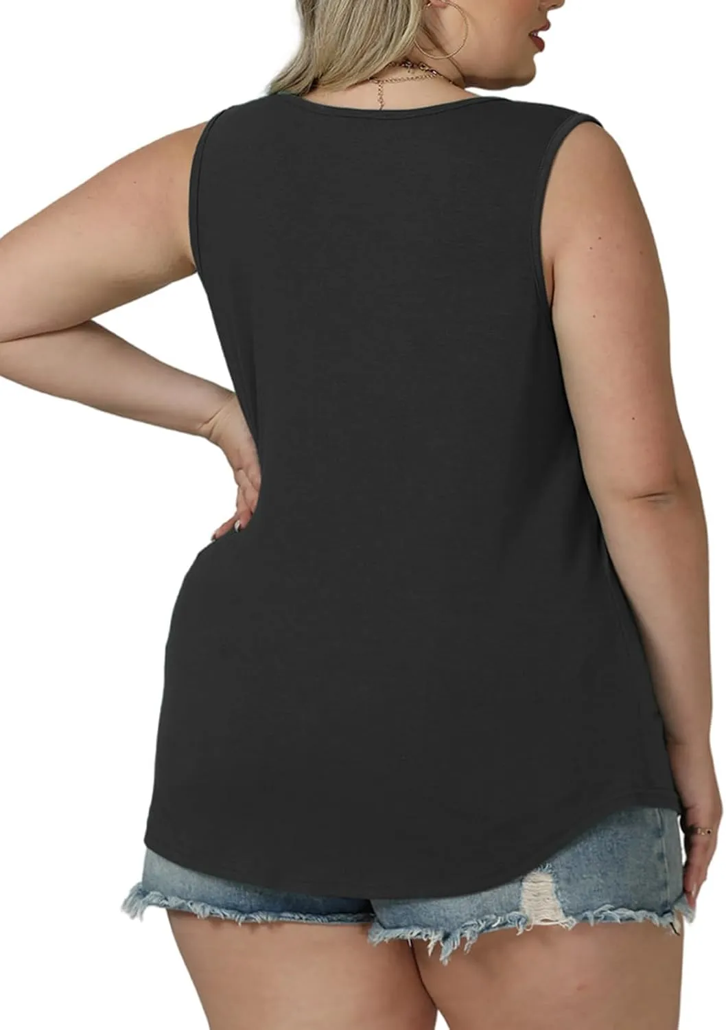 ROSRISS Plus-Size-Tank-Tops Summer Sleeveless Casual Pleated Shirts Trendy Scoop Neck Tunics Flowy Tees