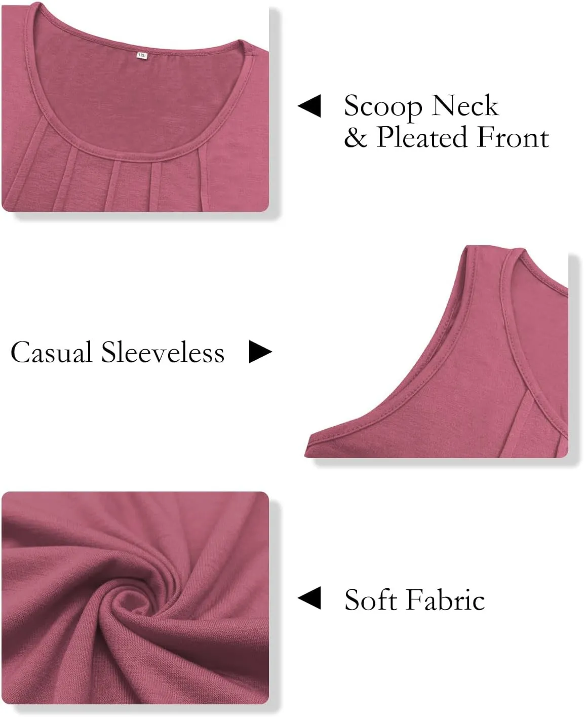 ROSRISS Plus-Size-Tank-Tops Summer Sleeveless Casual Pleated Shirts Trendy Scoop Neck Tunics Flowy Tees