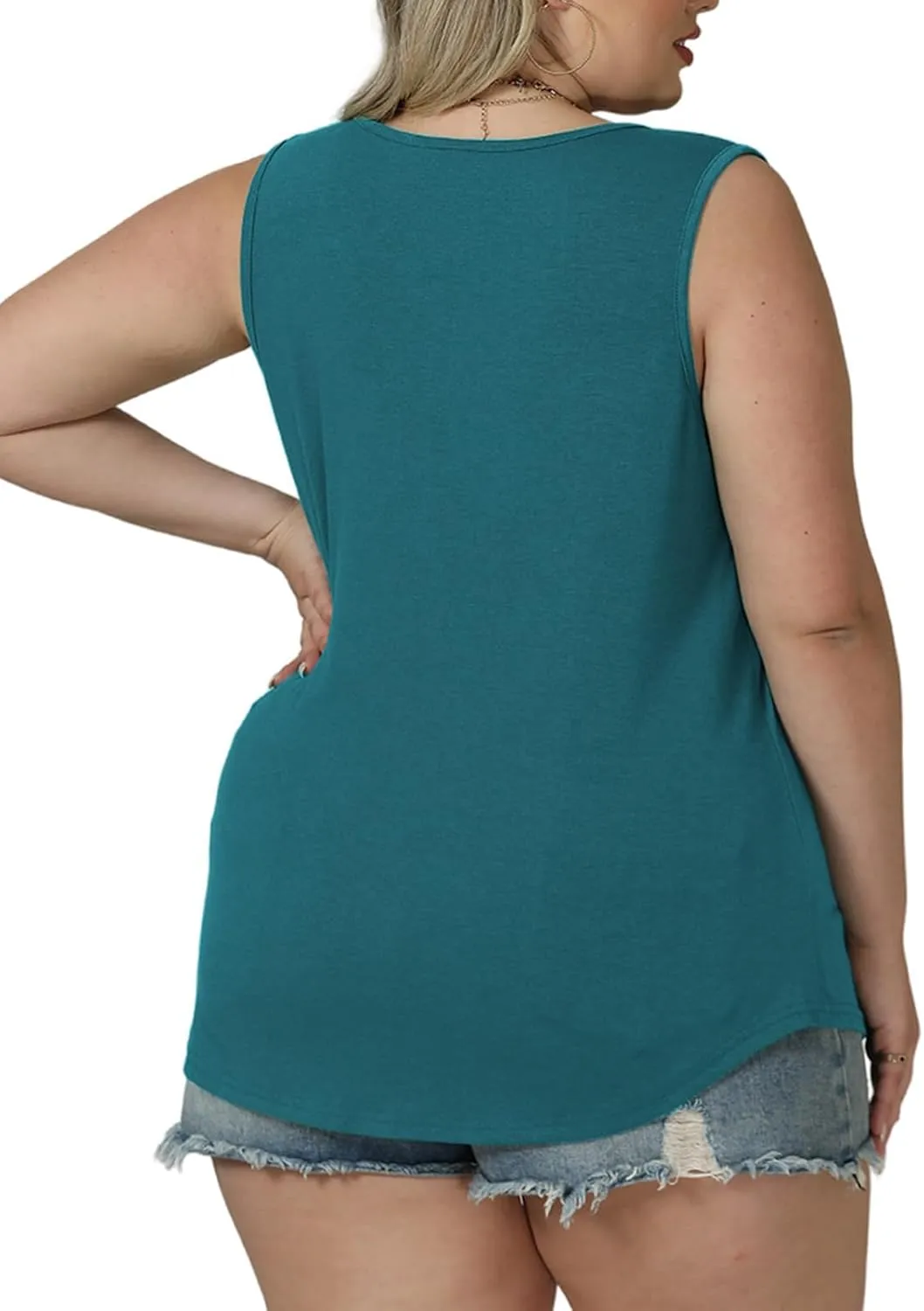ROSRISS Plus-Size-Tank-Tops Summer Sleeveless Casual Pleated Shirts Trendy Scoop Neck Tunics Flowy Tees