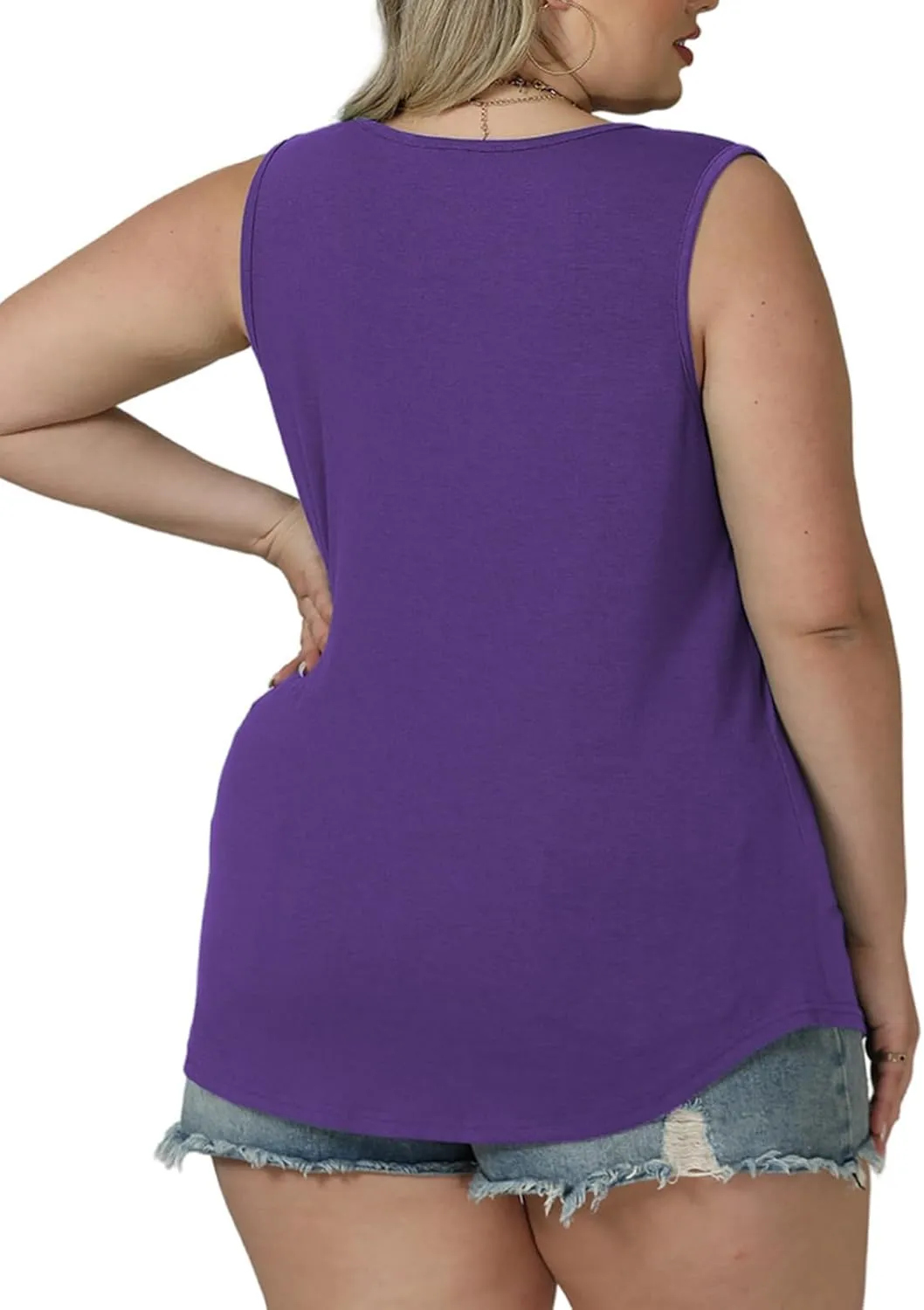 ROSRISS Plus-Size-Tank-Tops Summer Sleeveless Casual Pleated Shirts Trendy Scoop Neck Tunics Flowy Tees