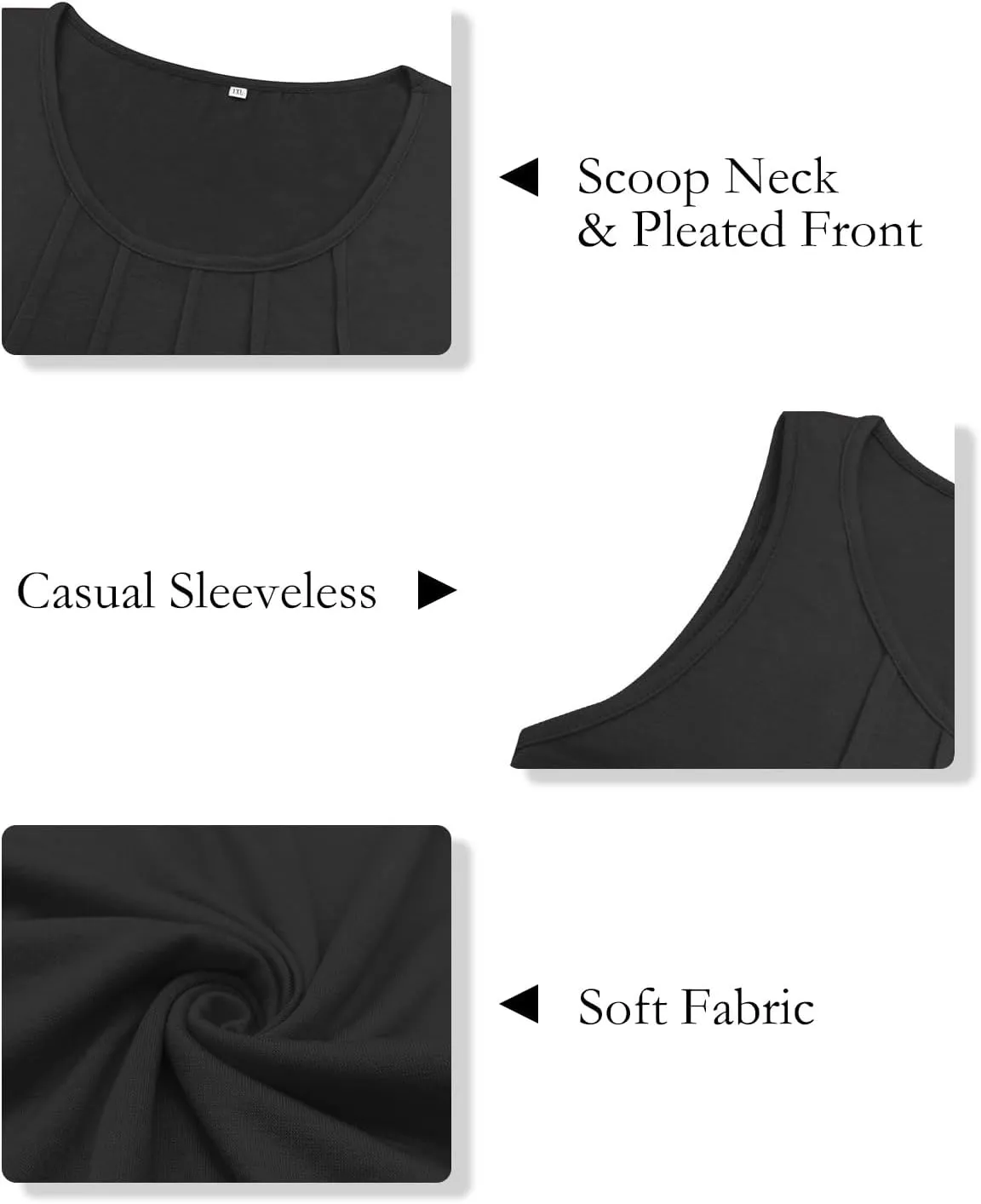 ROSRISS Plus-Size-Tank-Tops Summer Sleeveless Casual Pleated Shirts Trendy Scoop Neck Tunics Flowy Tees
