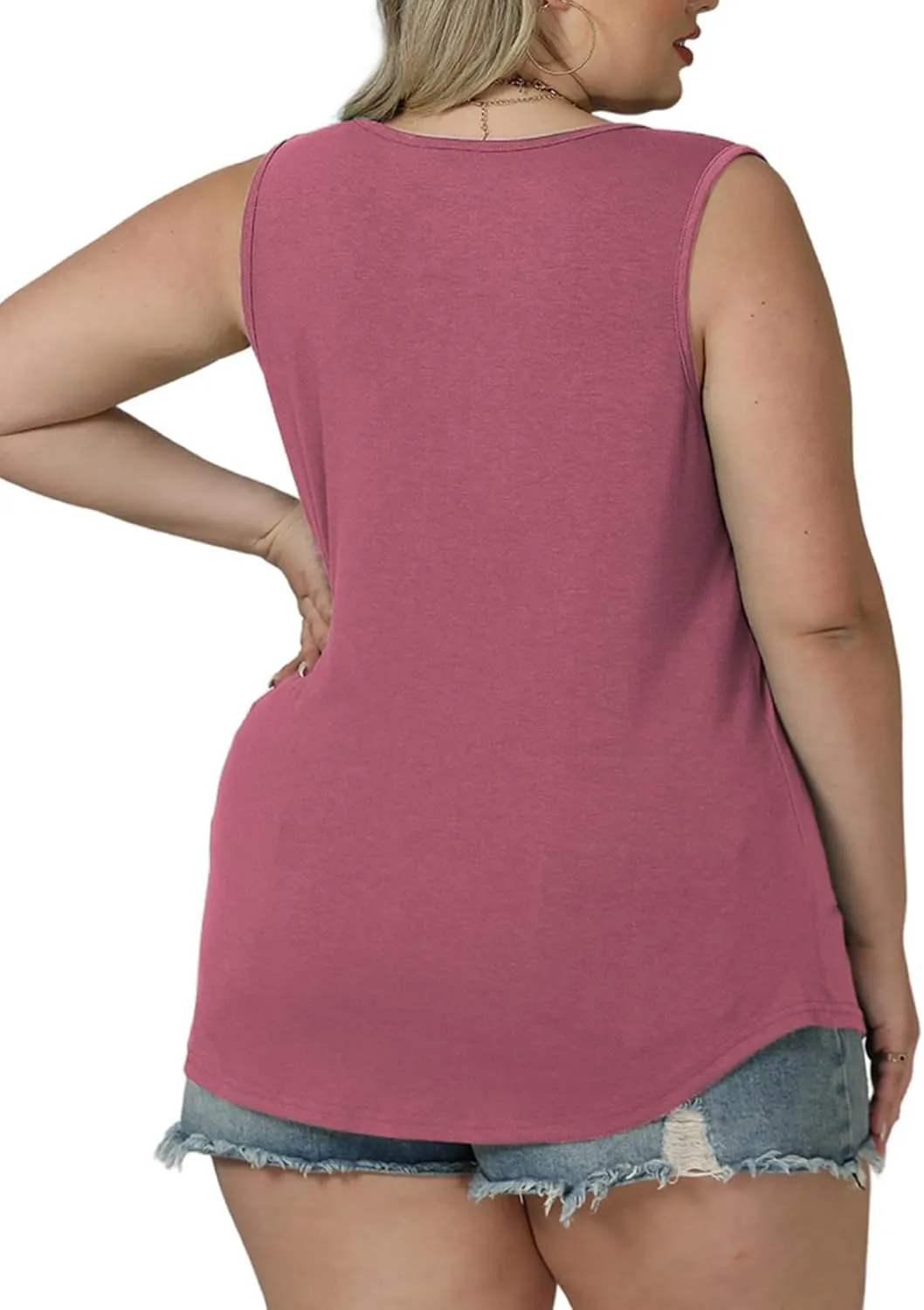 ROSRISS Plus-Size-Tank-Tops Summer Sleeveless Casual Pleated Shirts Trendy Scoop Neck Tunics Flowy Tees