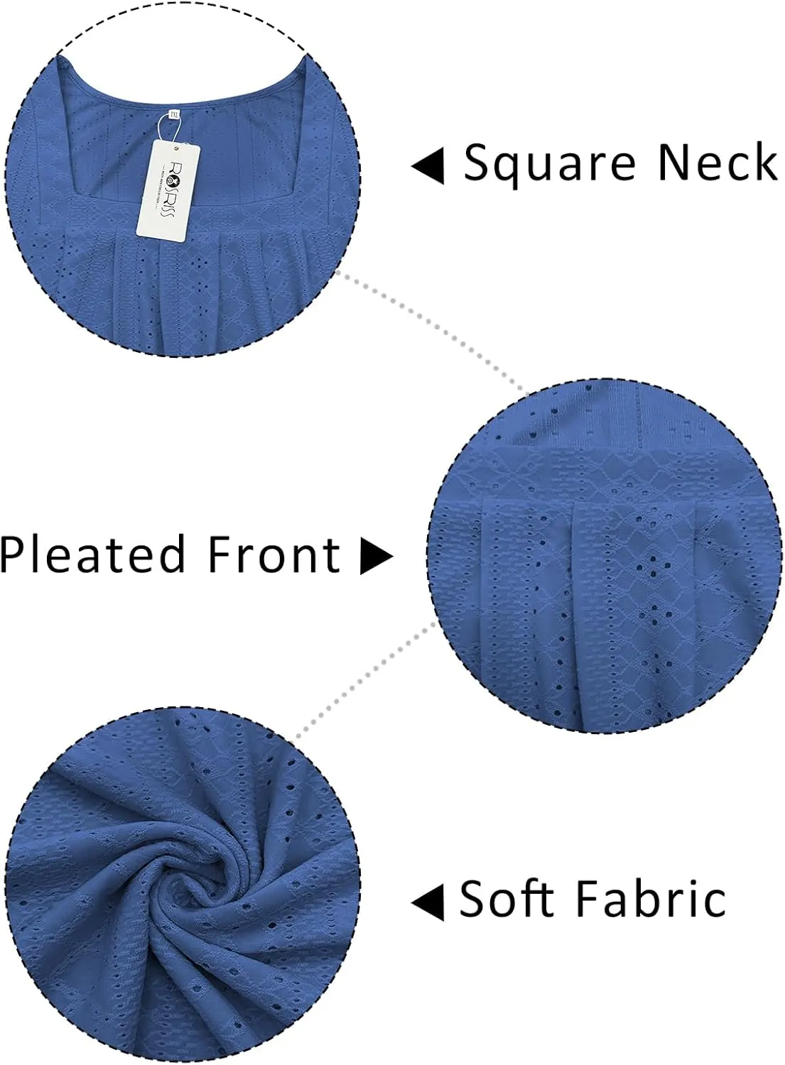 ROSRISS Plus-Size-Tank-Tops Summer Sleeveless Loose Fit Pleated Shirts Square Neck Tunics Eyelet Flowy Tees