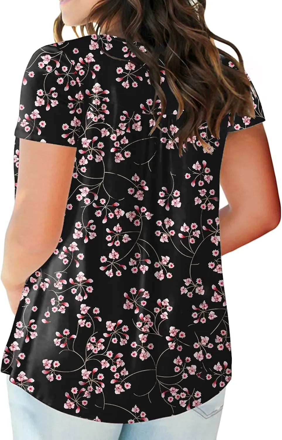 ROSRISS Womens-Plus-Size-Tops-Summer Buttons Up Henley Shirts V Neck Blouses Flowy Pleated Tunics Tee
