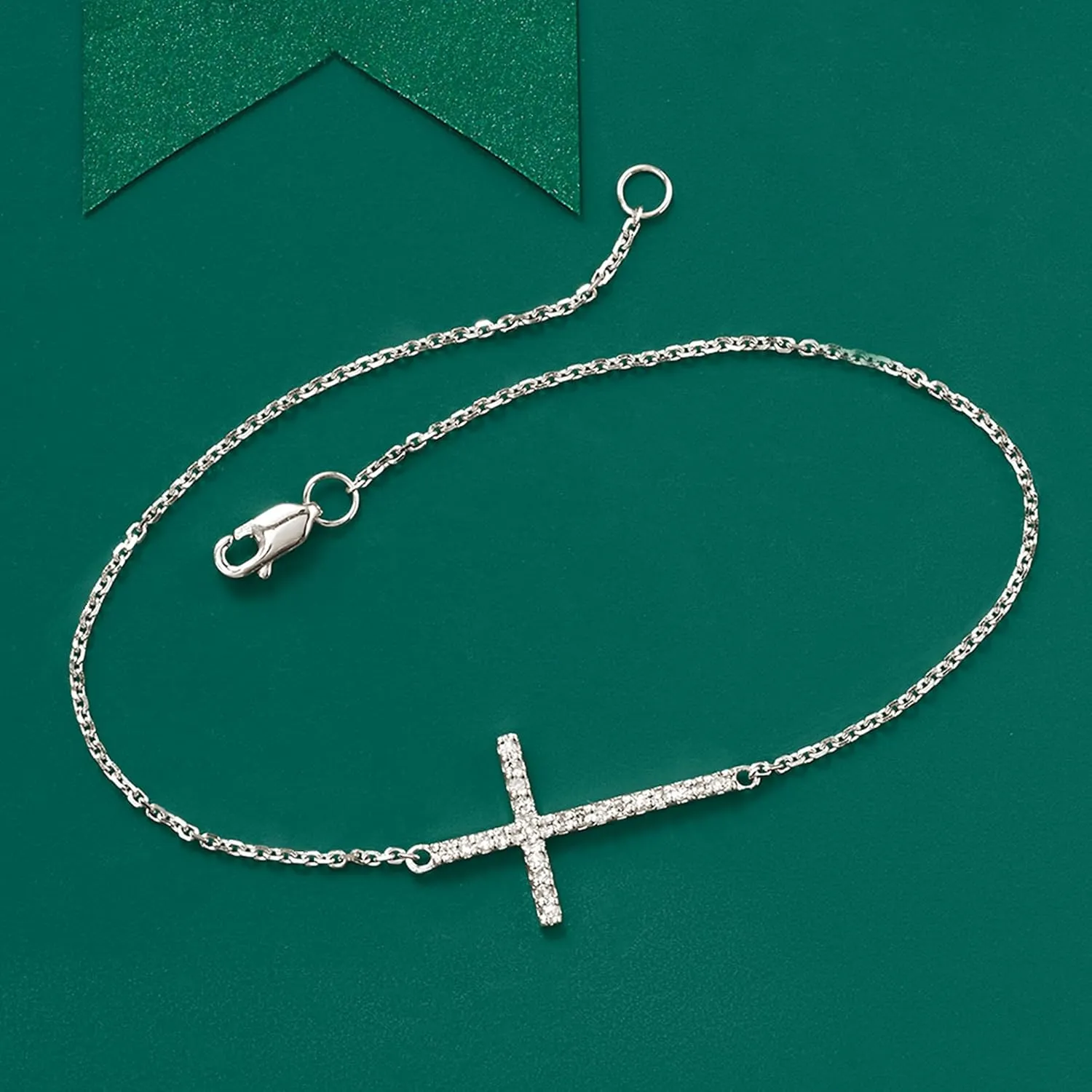 Ross-Simons Diamond Sideways Cross Bracelet in 14kt White Gold