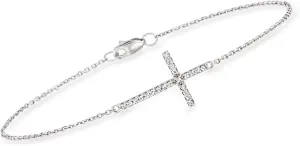 Ross-Simons Diamond Sideways Cross Bracelet in 14kt White Gold