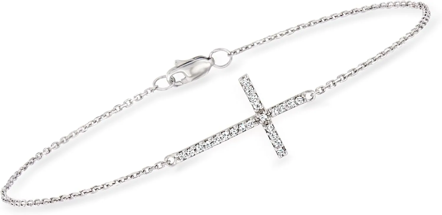 Ross-Simons Diamond Sideways Cross Bracelet in 14kt White Gold
