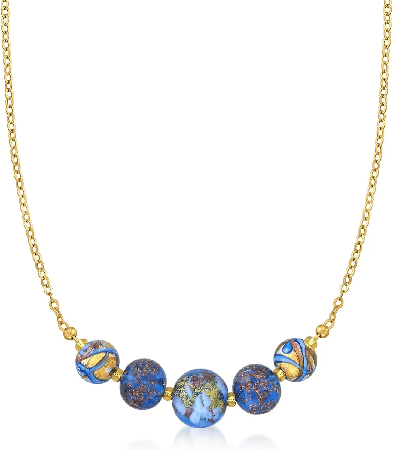 Ross-Simons Italian Multicolored Murano Glass Bead Necklace in 18kt Yellow Gold Over Sterling. 18 inches