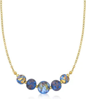 Ross-Simons Italian Multicolored Murano Glass Bead Necklace in 18kt Yellow Gold Over Sterling. 18 inches
