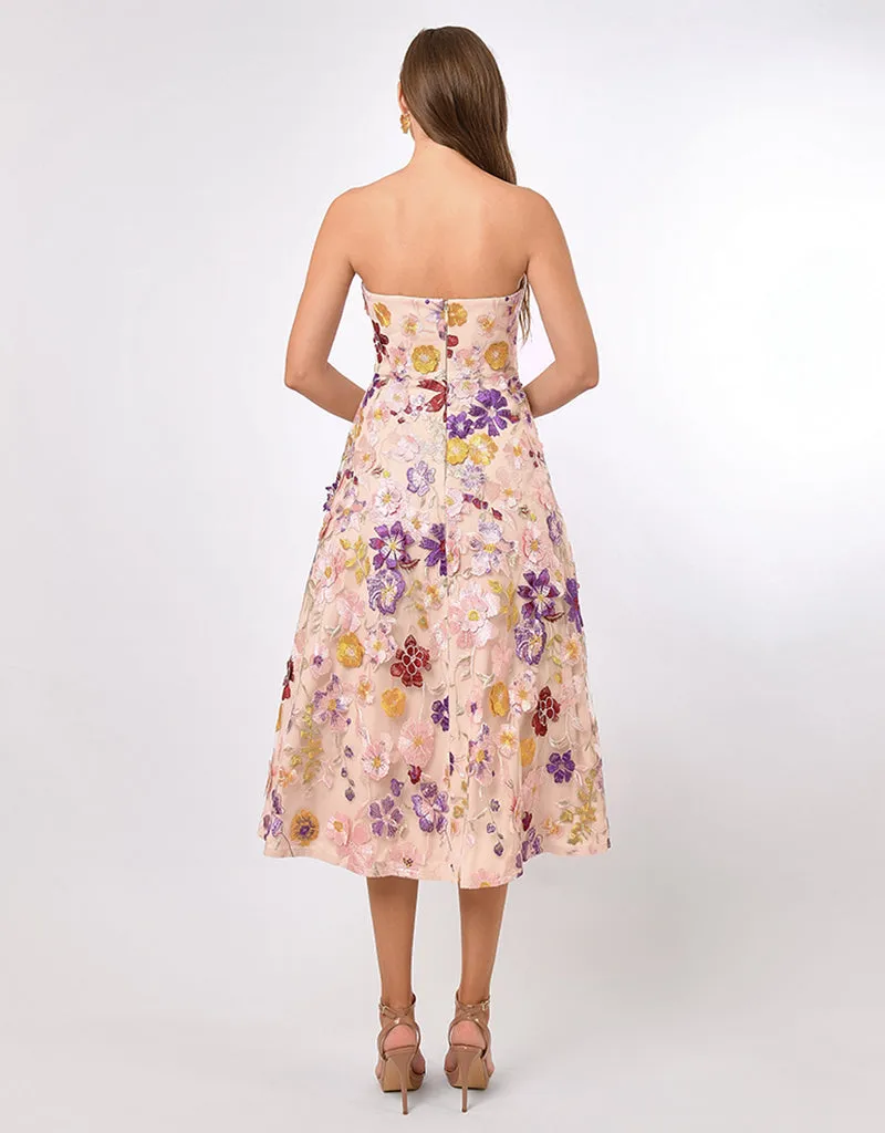ROWAN STRAPLESS FLORAL MIDI BL70D01S