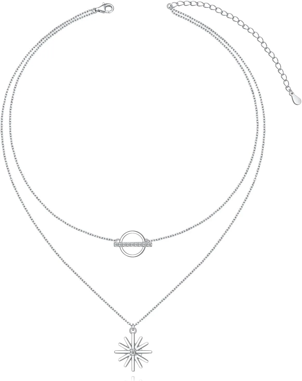 S925 Sterling Silver Layered Necklaces for Women, Layered Planet/Sun Necklaces Boho Choker Pendant Necklace Jewerly Gift for Women
