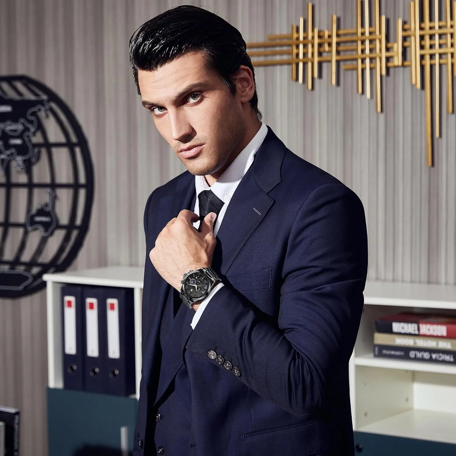 SAPPHERO Men's Watches Stainless Steel Chronograph Waterproof Quartz-Business Casual Dress Watch for Men Luminous Date Gold/Silver/Black Design-Easy-to-Read Luxury Dial-Leather Unique Elegant Gift