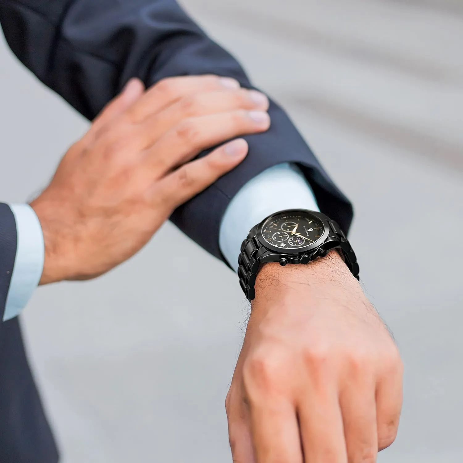 SAPPHERO Men's Watches Stainless Steel Chronograph Waterproof Quartz-Business Casual Dress Watch for Men Luminous Date Gold/Silver/Black Design-Easy-to-Read Luxury Dial-Leather Unique Elegant Gift