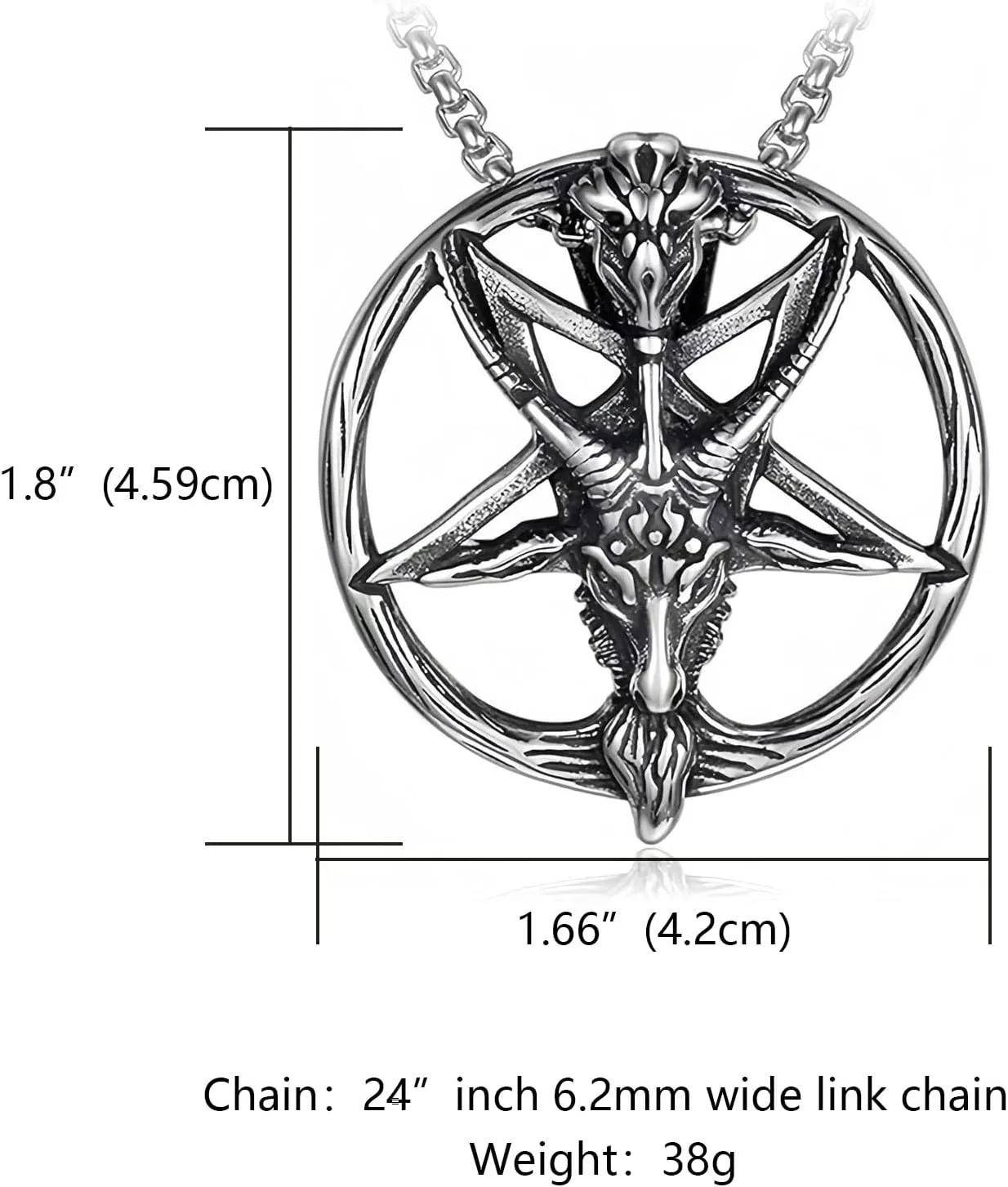 Satanic Necklace Gothic Mens Stainless Steel Necklaces Both Sided Round Devil Lucifer Necklace Baphomet Pendant Church Talisman Jewelry for Men