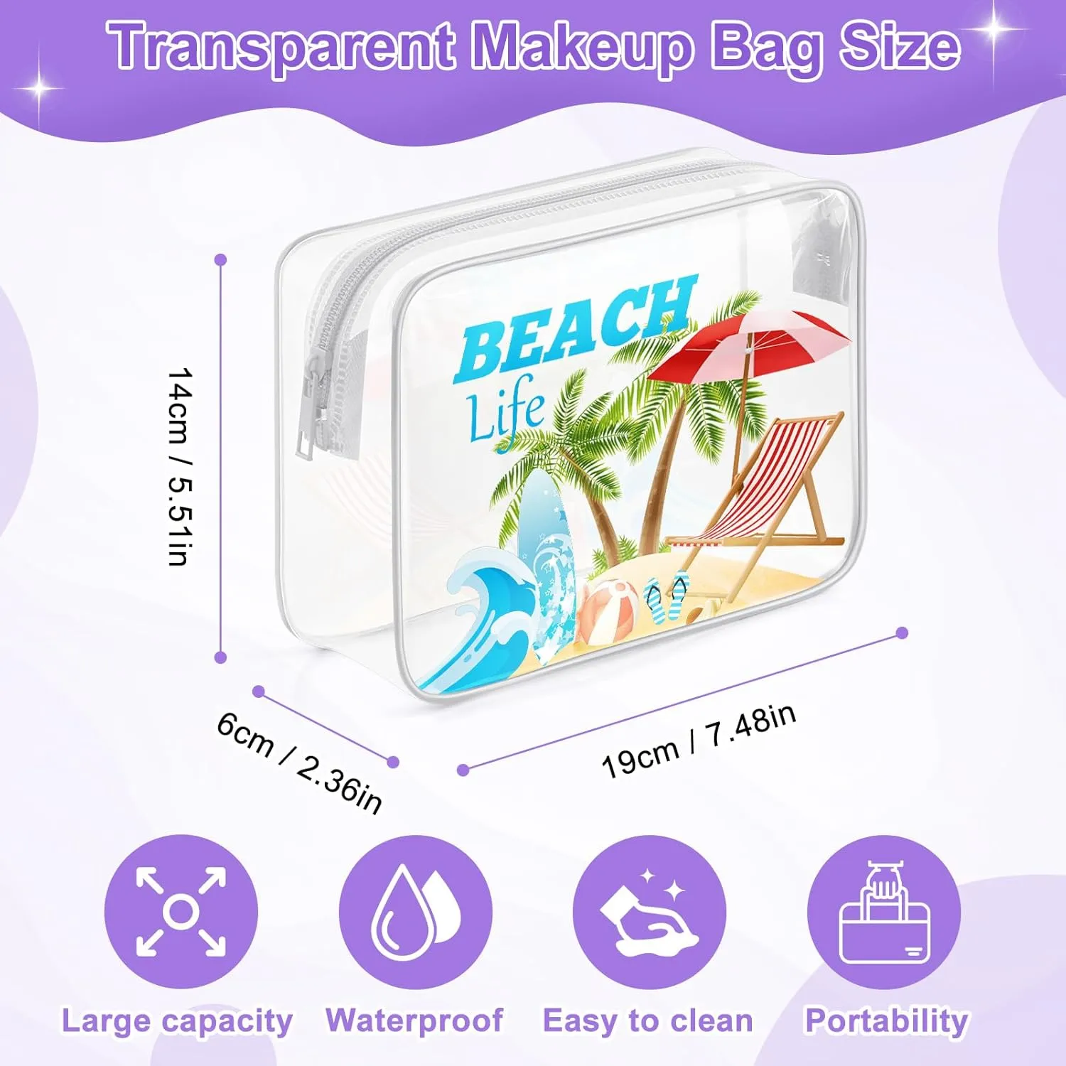 Sazuwu Beach Themed Gifts for Women Friends Adults Clear Makeup Bags with Zipper Birthday Gifts for Beach Lover Cosmetic Travel Bag Organizer Beach Trip Essentials for Family Beach Vacation Gifts
