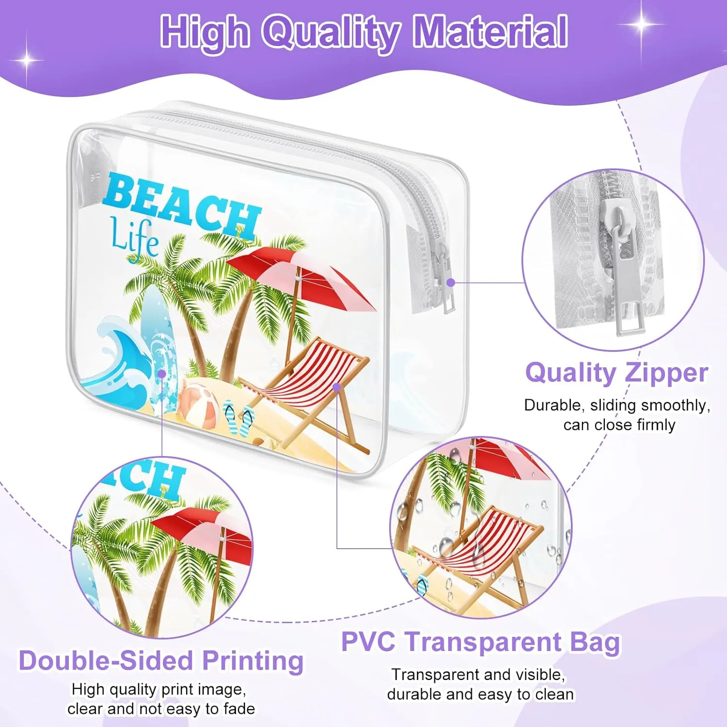 Sazuwu Beach Themed Gifts for Women Friends Adults Clear Makeup Bags with Zipper Birthday Gifts for Beach Lover Cosmetic Travel Bag Organizer Beach Trip Essentials for Family Beach Vacation Gifts