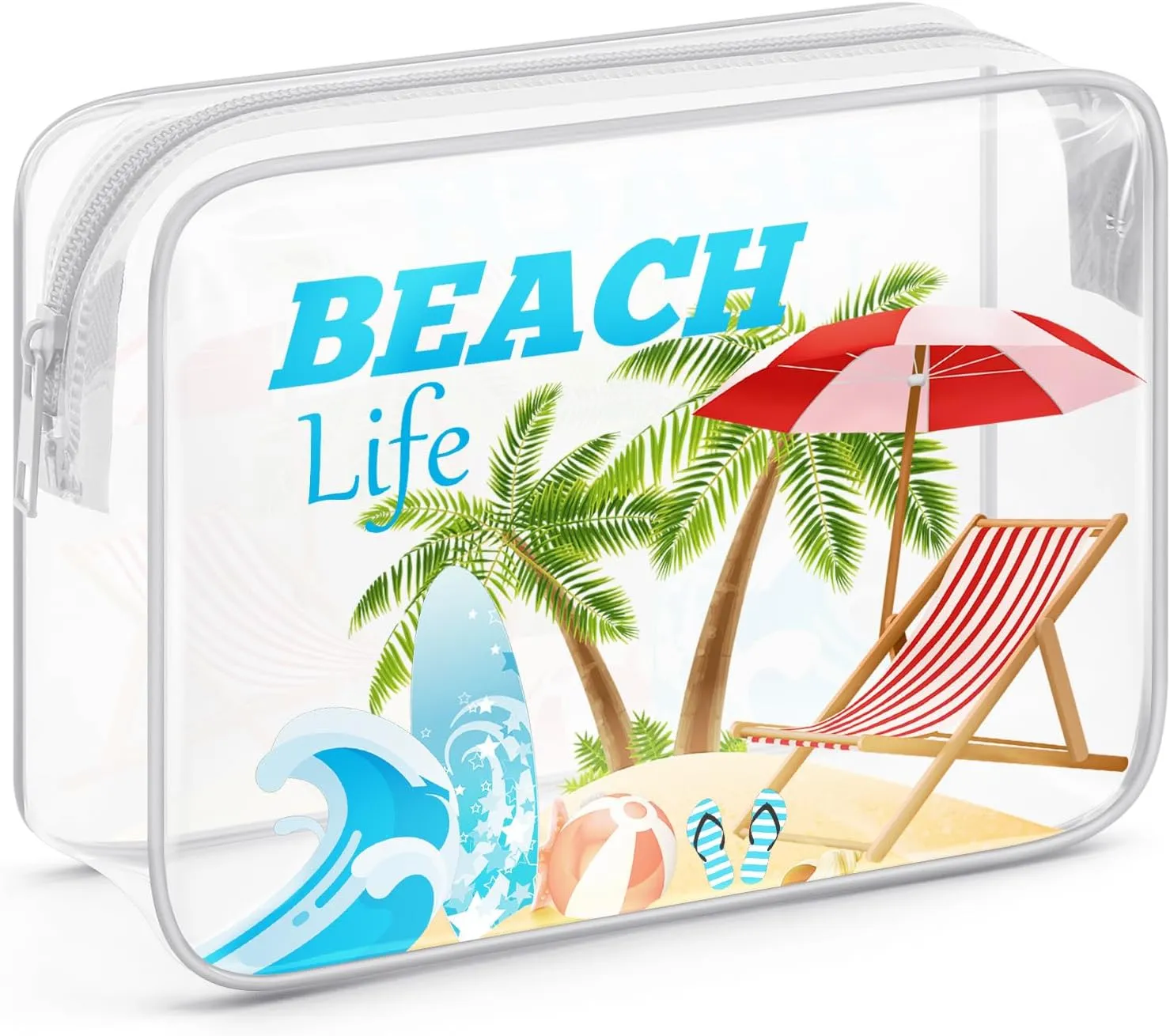 Sazuwu Beach Themed Gifts for Women Friends Adults Clear Makeup Bags with Zipper Birthday Gifts for Beach Lover Cosmetic Travel Bag Organizer Beach Trip Essentials for Family Beach Vacation Gifts