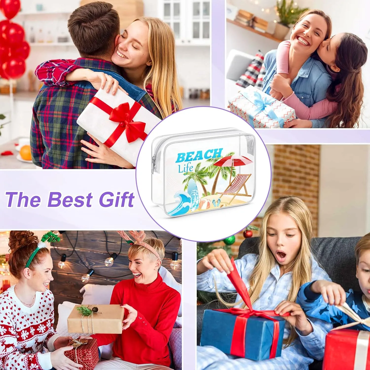 Sazuwu Beach Themed Gifts for Women Friends Adults Clear Makeup Bags with Zipper Birthday Gifts for Beach Lover Cosmetic Travel Bag Organizer Beach Trip Essentials for Family Beach Vacation Gifts