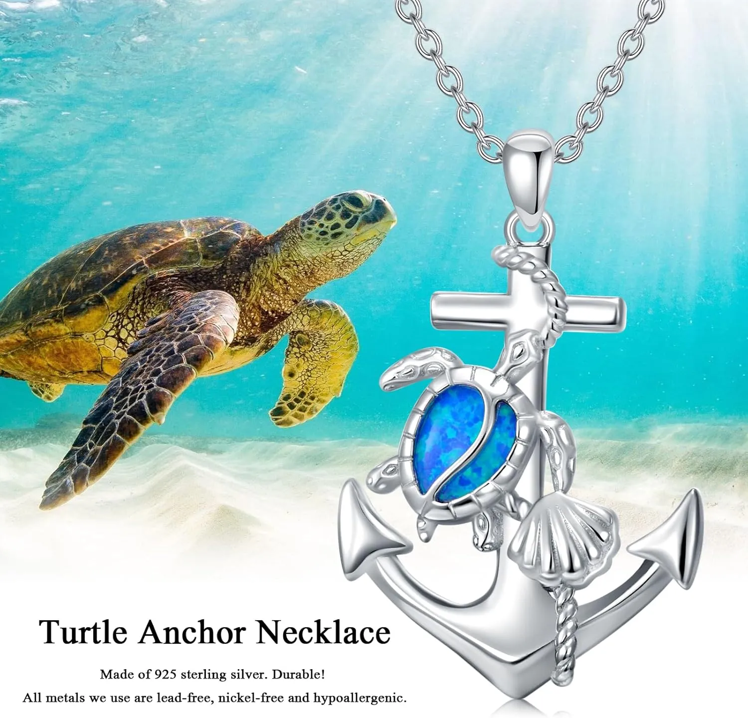 Sea Turtle/Jellyfish/Dolphin/Mermaid/Compass/Steering wheel necklace 925 Sterling Silver Anchor Navy Ocean Jewelry Beach Gifts for Women Men