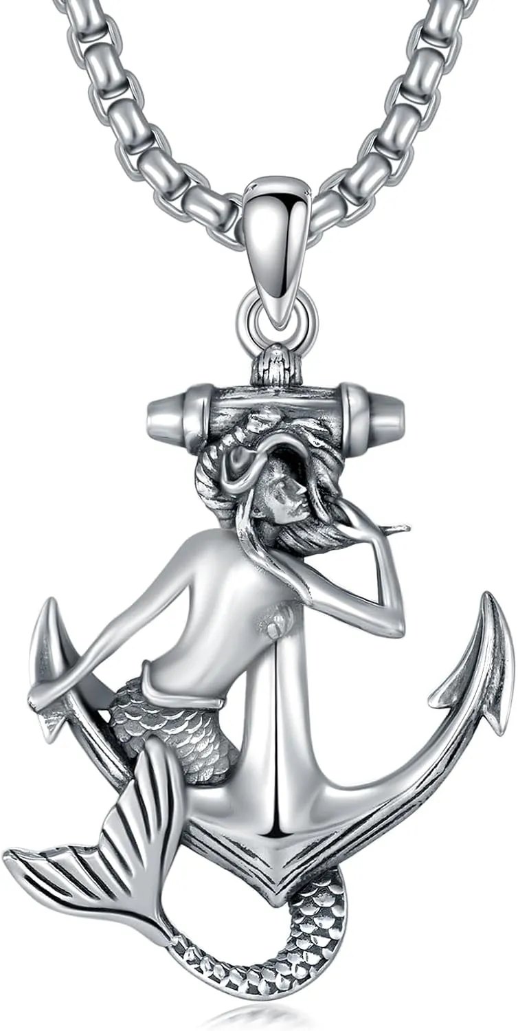 Sea Turtle/Jellyfish/Dolphin/Mermaid/Compass/Steering wheel necklace 925 Sterling Silver Anchor Navy Ocean Jewelry Beach Gifts for Women Men