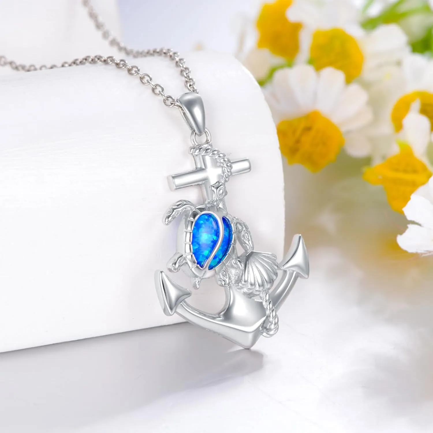 Sea Turtle/Jellyfish/Dolphin/Mermaid/Compass/Steering wheel necklace 925 Sterling Silver Anchor Navy Ocean Jewelry Beach Gifts for Women Men