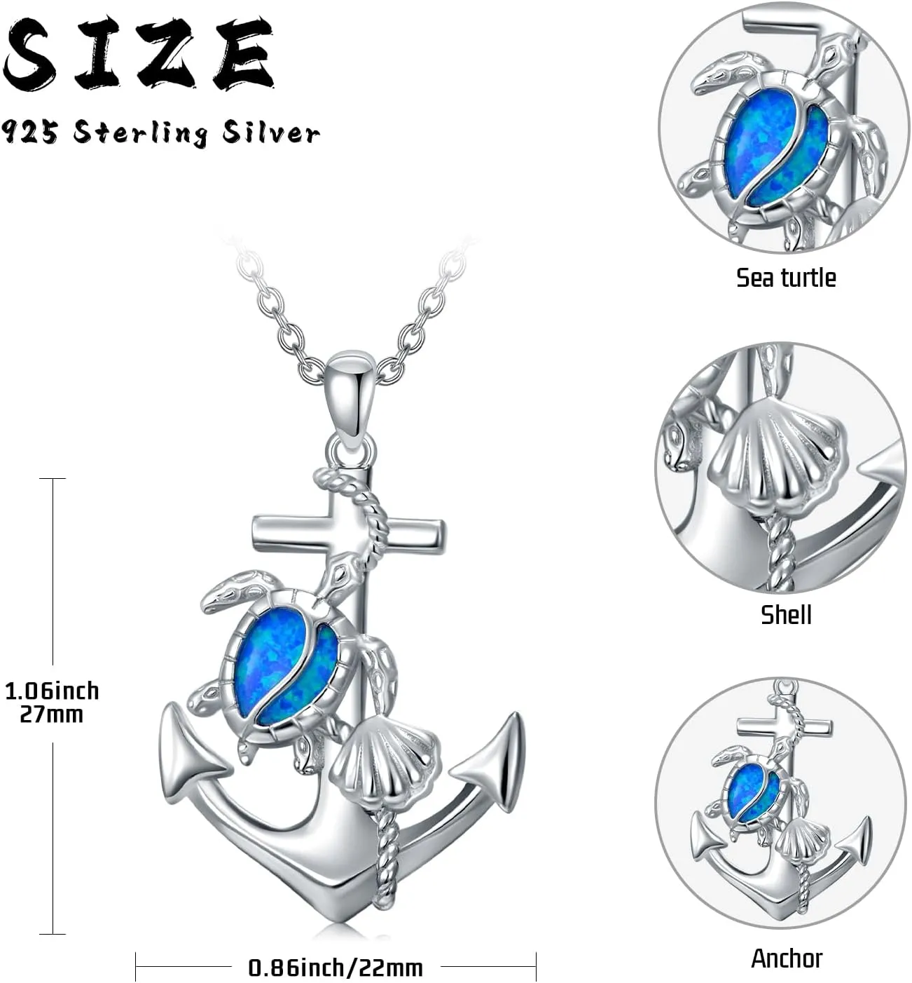 Sea Turtle/Jellyfish/Dolphin/Mermaid/Compass/Steering wheel necklace 925 Sterling Silver Anchor Navy Ocean Jewelry Beach Gifts for Women Men