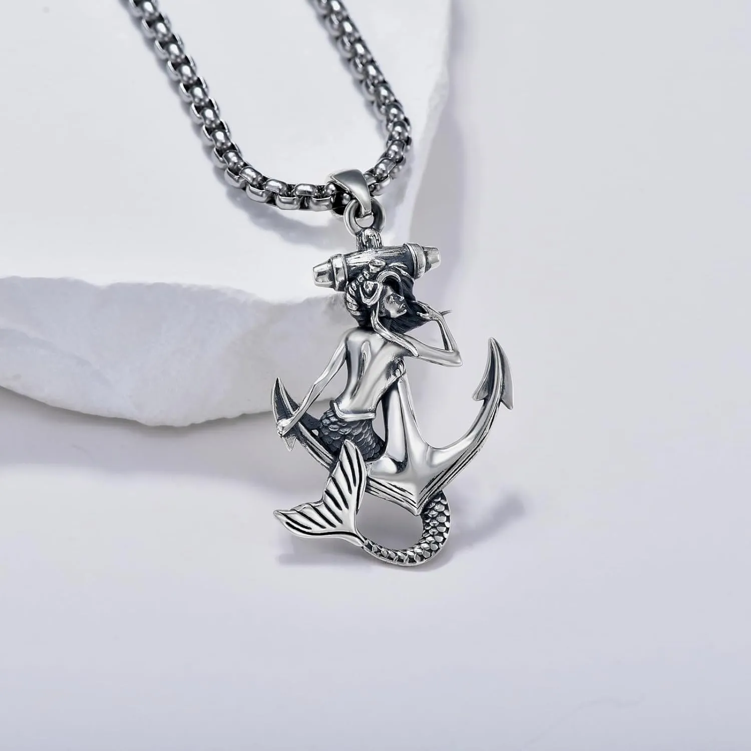 Sea Turtle/Jellyfish/Dolphin/Mermaid/Compass/Steering wheel necklace 925 Sterling Silver Anchor Navy Ocean Jewelry Beach Gifts for Women Men