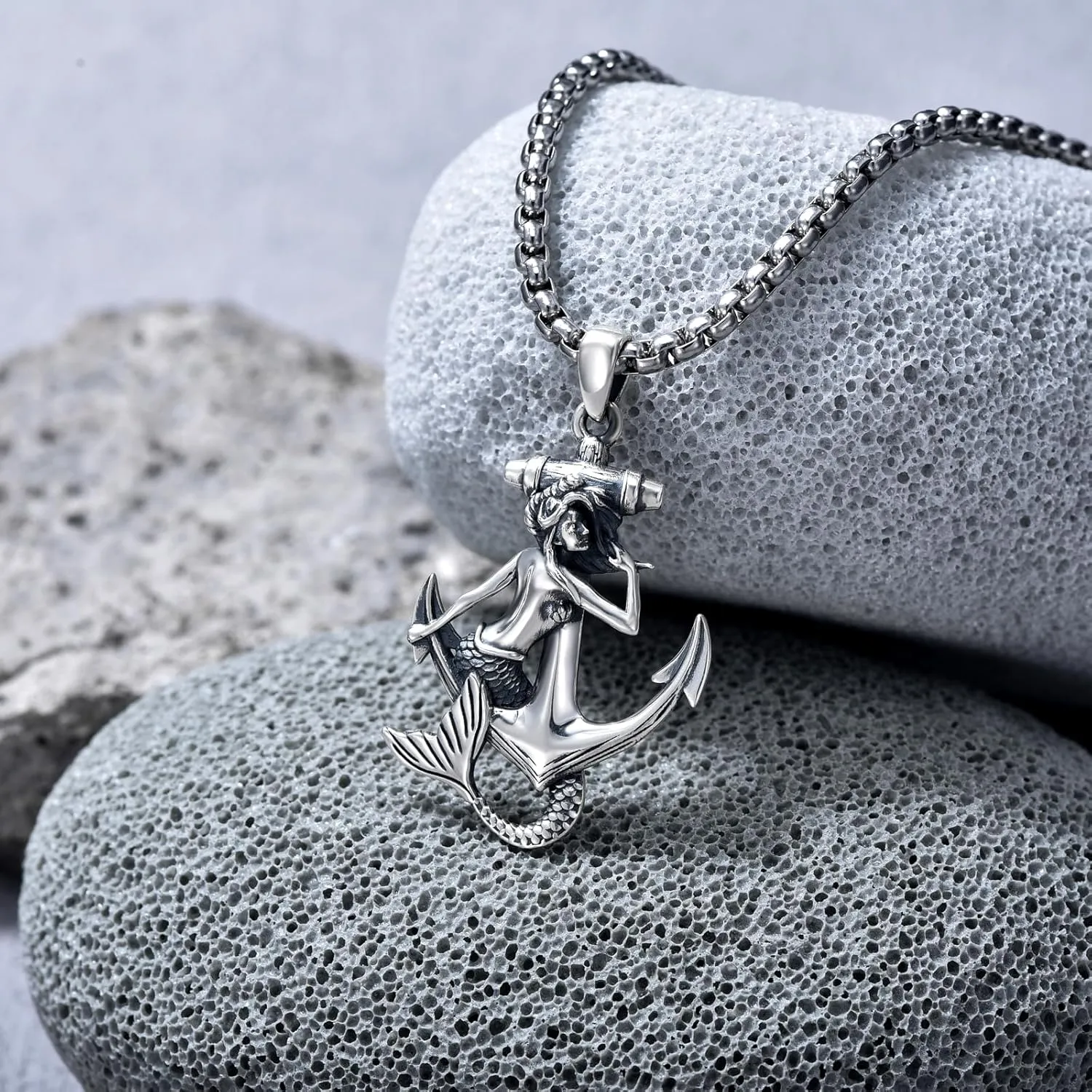 Sea Turtle/Jellyfish/Dolphin/Mermaid/Compass/Steering wheel necklace 925 Sterling Silver Anchor Navy Ocean Jewelry Beach Gifts for Women Men