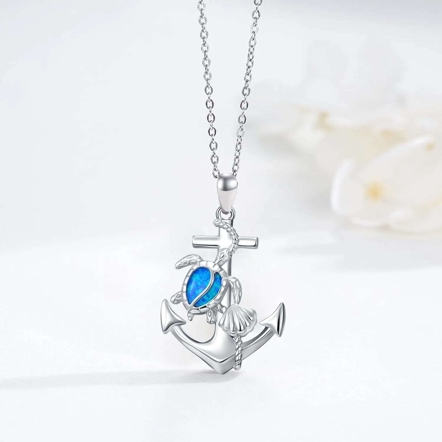 Sea Turtle/Jellyfish/Dolphin/Mermaid/Compass/Steering wheel necklace 925 Sterling Silver Anchor Navy Ocean Jewelry Beach Gifts for Women Men