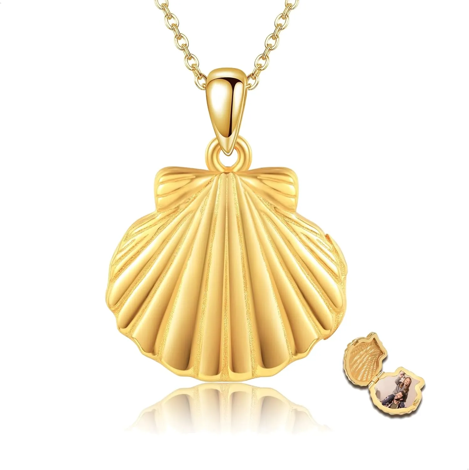 Seashell Locket Necklace 925 Sterling Silver That Holds Pictures Gold Sea Shell Photo Locket Pendant Necklaces Nautical Beach Seashell jewelry for Women