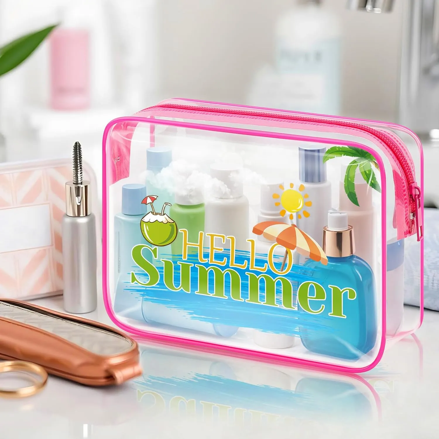 Sfodiary Beach Lover Gifts for Women Beach Theme Makeup Bag Summer Beach Cosmetic Bag Beach Trip Gifts Beach Gifts for Friends Sister Christmas Birthday Gift Funny Vacation Gifts Zipper Travel Pouch