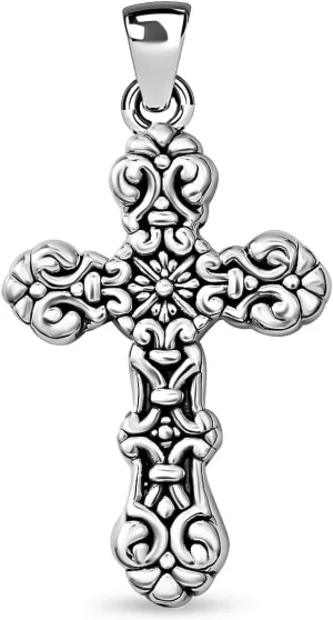 SHOP LC 925 Sterling Silver Cross Pendant Oxidized Swirling - Silver Cross Necklaces for Women Religious Jewelry Catholic Faith Christian Birthday Mothers Day Gifts