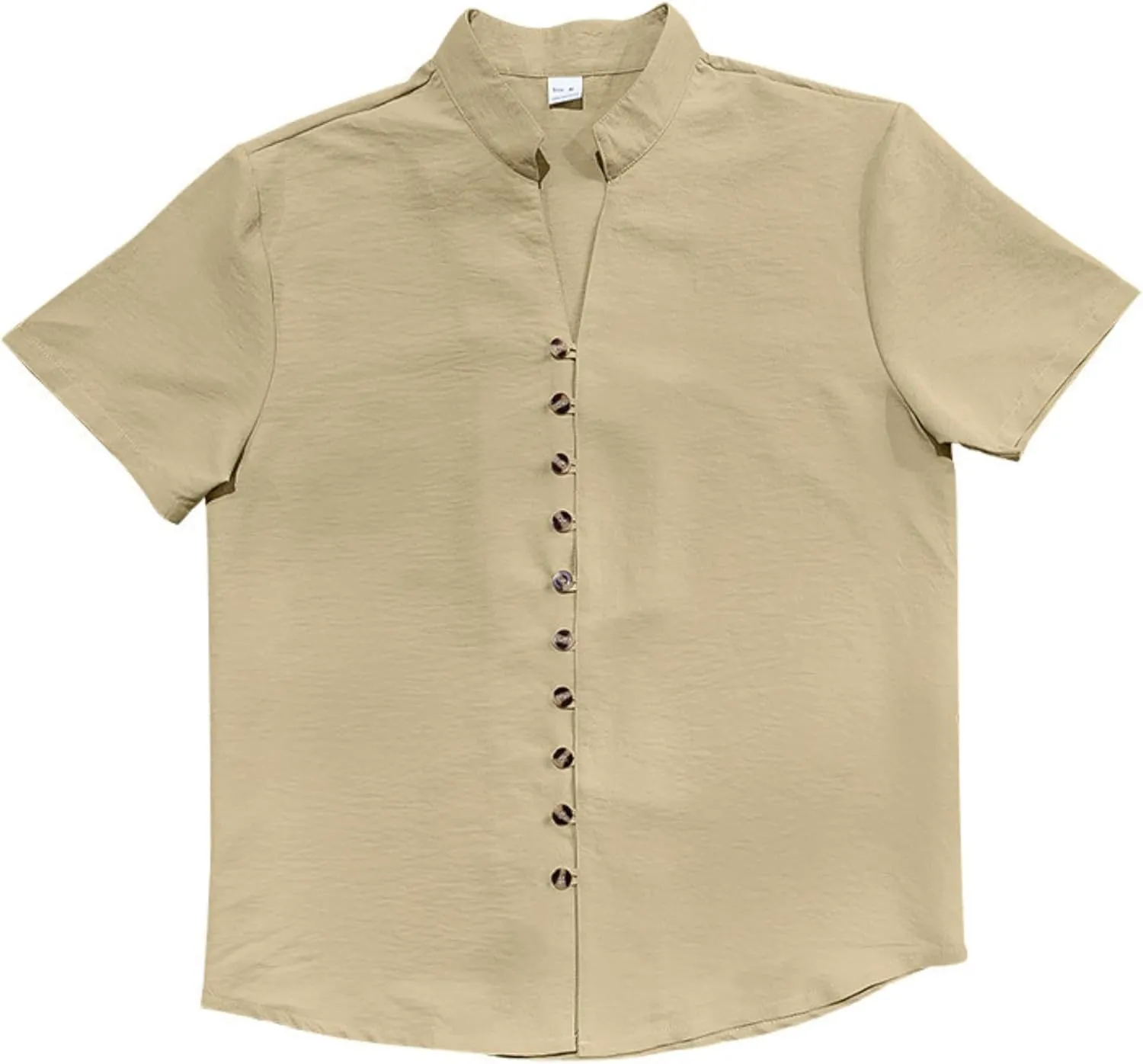 Short Sleeve Button Down Shirts for Men Linen Shirts Summer Casual Loose Solid Color Stand Collar Vacation Shirts