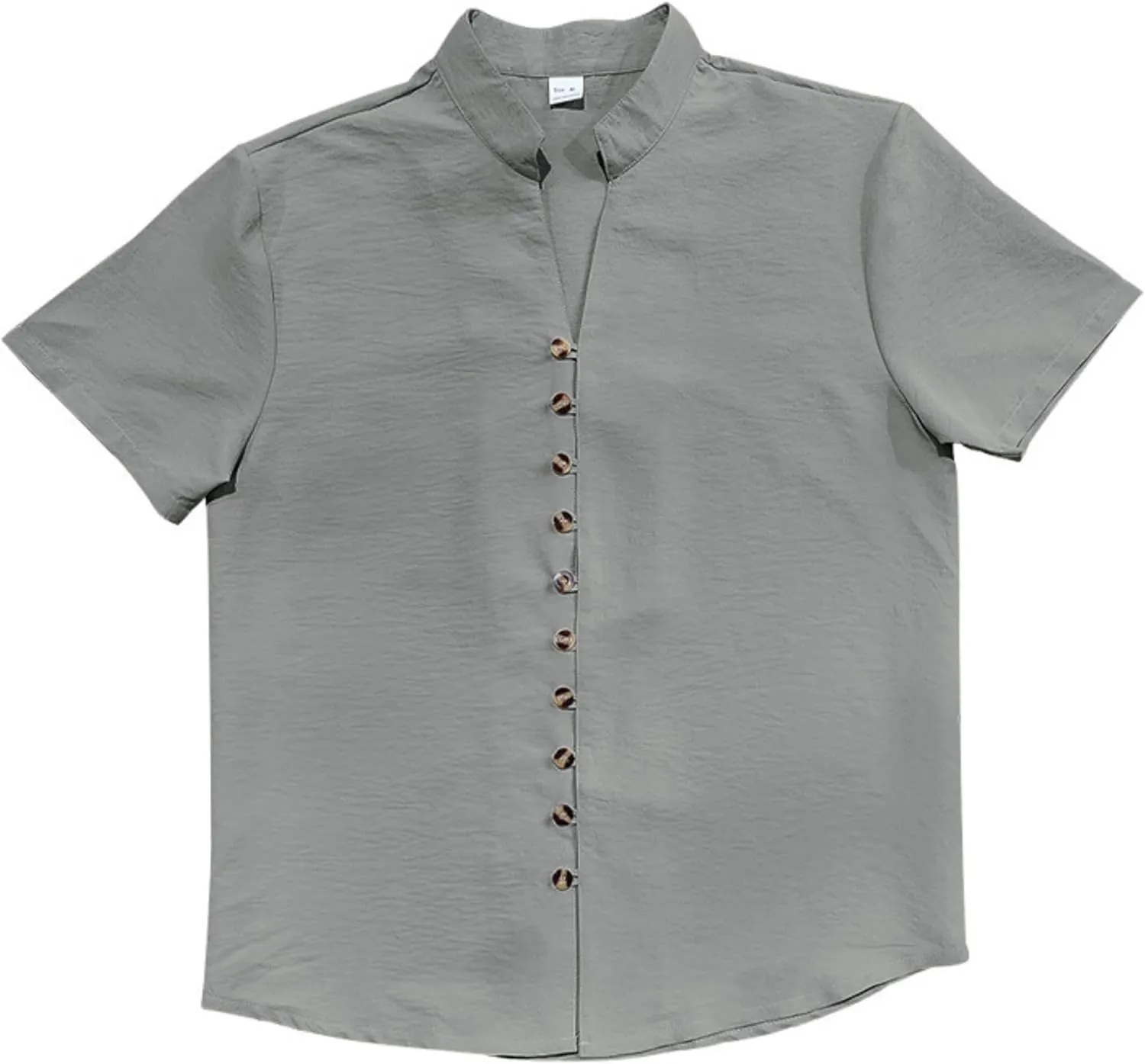 Short Sleeve Button Down Shirts for Men Linen Shirts Summer Casual Loose Solid Color Stand Collar Vacation Shirts