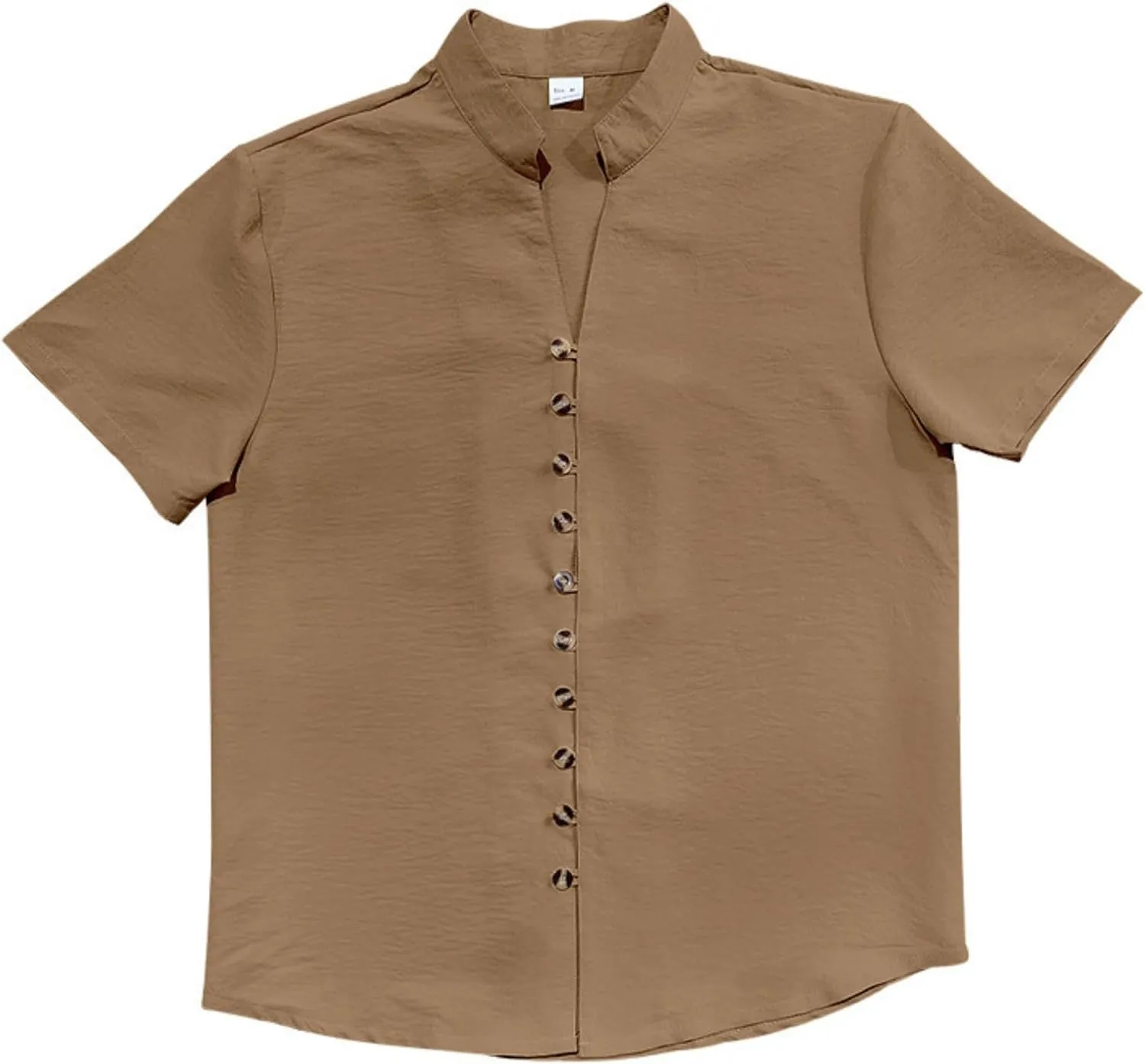Short Sleeve Button Down Shirts for Men Linen Shirts Summer Casual Loose Solid Color Stand Collar Vacation Shirts